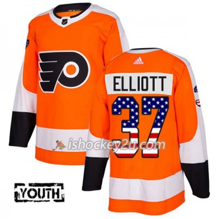 Børn NHL Philadelphia Flyers Trøje Brian Elliott 37 Adidas 2017-2018 Orange USA Flag Fashion Authentic